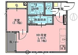 GS日進 1階1LDKの間取り