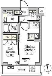 アークマーク南品川 2階1DKの間取り