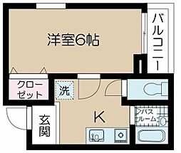 アムール戸山 1階1Kの間取り