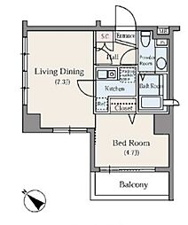 東池袋デュープレックスリズ 7階1DKの間取り