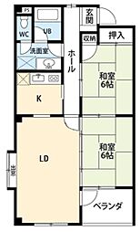 レナジア鶴ヶ島 1階2LDKの間取り