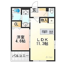 ボヌール太秦 2階1LDKの間取り