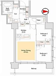 ウエリス六本木 2LDKの間取図画像