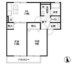 プライムガーデン 2DKの間取図画像