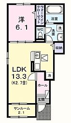 エール ドゥ 1階1LDKの間取り
