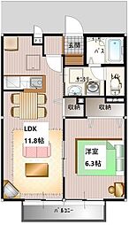 フラッツァ川寺 1LDKの間取図画像