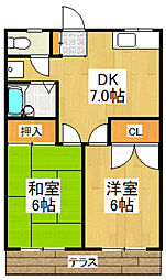 モンシャトー生田2 2DKの間取図画像