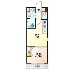 JR東海道・山陽本線 山科駅 徒歩5分の賃貸マンション 5階1DKの間取り