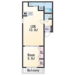 フジパレス市駅東イースト 2階1LDKの間取り