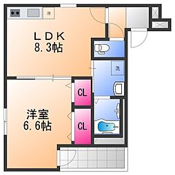 フジパレス助松町ノース 1LDKの間取図画像