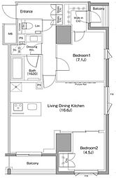 ザ・パークハビオ麻布十番 2LDKの間取図画像