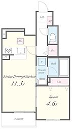 グレーヌ東寺 1階1LDKの間取り