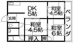 谷嶋ハイツ 3DKの間取図画像