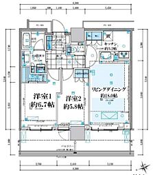 クラッシィタワー東中野 24階2LDKの間取り