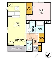 リヴェール 1階1LDKの間取り