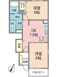 ポルトソラーナ1 2DKの間取図画像