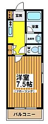 小幡マンション 3階1Kの間取り
