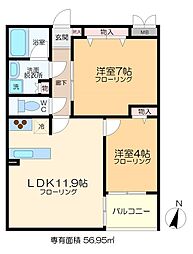 メゾンブラン 2LDKの間取図画像