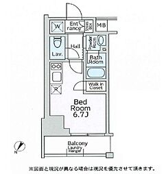 リージア大井町 14階ワンルームの間取り