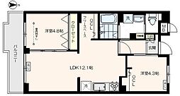 メゾンロアール 3階2LDKの間取り