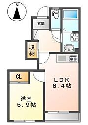 エスポワール 1LDKの間取図画像