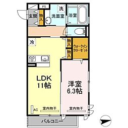 ラフィネ宿河原 3階1LDKの間取り