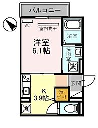 RIHITO堺東 1Kの間取図画像