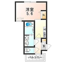 カーサフォルトゥナート羽曳野II 1Kの間取図画像