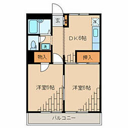 ハイツニュータマA 2DKの間取図画像
