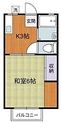 ハイムローゼ 2階1Kの間取り