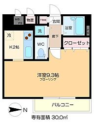 レニエ・ラ・ヴェルトゥ ワンルームの間取図画像