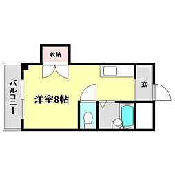 アサミハイツ ワンルームの間取図画像