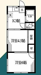 河口荘 2階2Kの間取り
