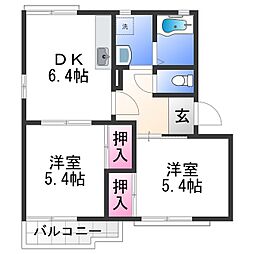 フォーブル木ノ本 2DKの間取図画像