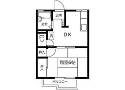グローリーハイム 1階1DKの間取り