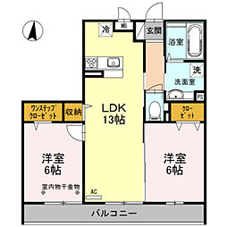 クレスト川口 2LDKの間取図画像