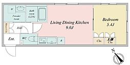 ラヴィエール清澄ガーデンテラス 2階1LDKの間取り