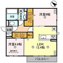 グランヴェールVI 3階2LDKの間取り