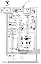 東急池上線 池上駅 徒歩4分の賃貸マンション 3階1Kの間取り