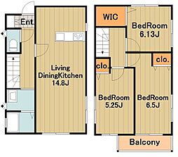 京王相模原線 南大沢駅 徒歩21分の賃貸一戸建て 3LDKの間取り
