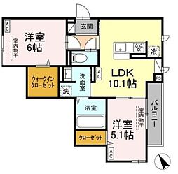 ドムスクレスト森野 2階2LDKの間取り