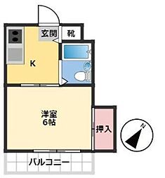 ミッキィハウス 2階1Kの間取り