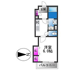 クリエオーレ小若江 1Kの間取図画像