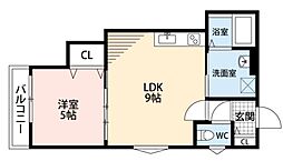 クリエオーレ東園田町1 1LDKの間取図画像