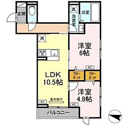 セレスティア西綾瀬 2階2LDKの間取り