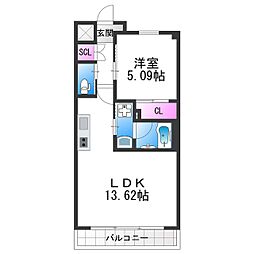 プレジオ帝塚山 7階1LDKの間取り