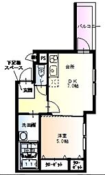 フジパレス長居2番館 1DKの間取図画像