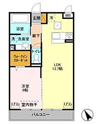 エーデルハイム4 1LDKの間取図画像
