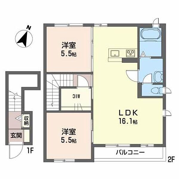 エスペランサ・楓　Ａ棟 A0203｜山口県柳井市南町６丁目(賃貸アパート2LDK・2階・63.00㎡)の写真 その2