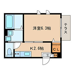 ディアコート 1階1Kの間取り